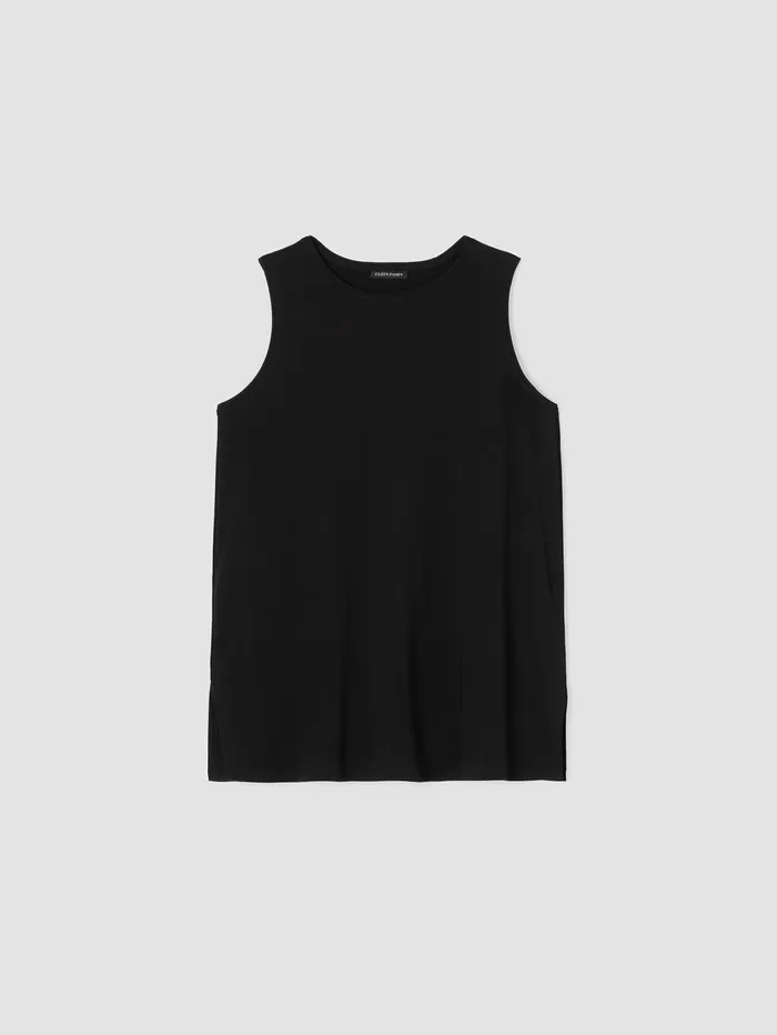 Tanks and Camis Women Eileen Fisher Stretch Jersey Knit Crew Neck Long Tank Black