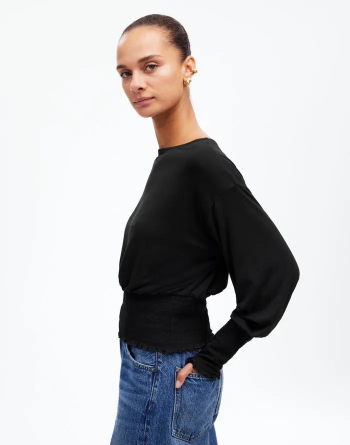Tees Women Madewell Cinched LongSleeve Top Jet Black