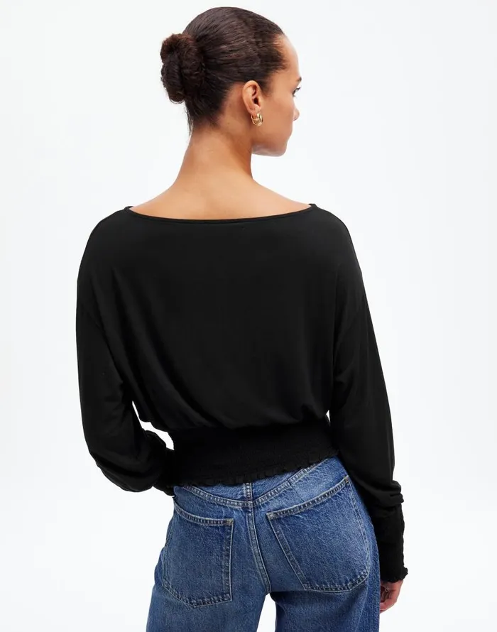 Tees Women Madewell Cinched LongSleeve Top Jet Black