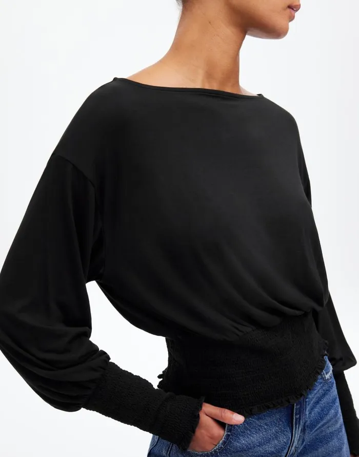 Tees Women Madewell Cinched LongSleeve Top Jet Black