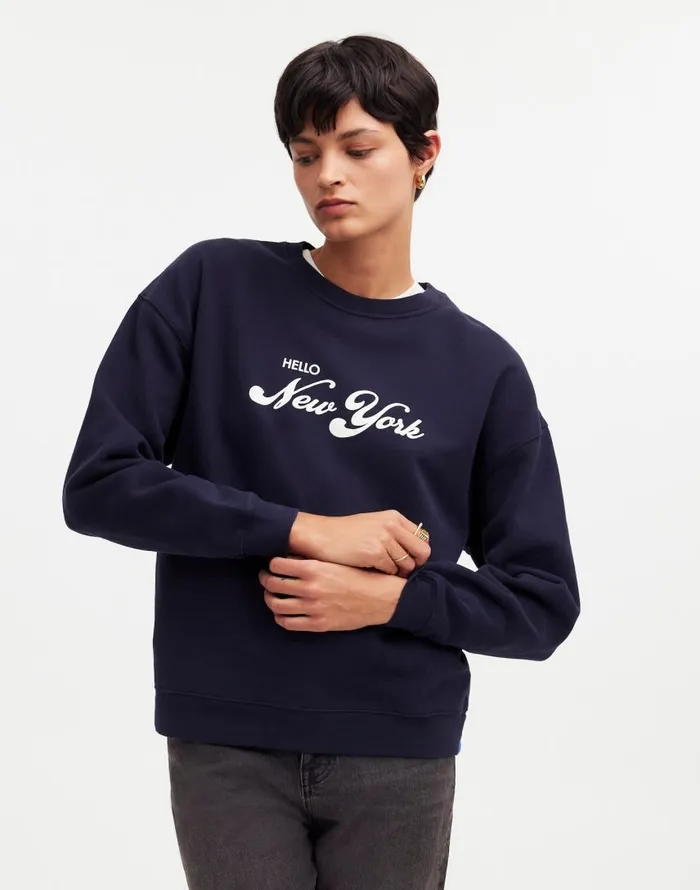 Tees Women Madewell KULE Oversized Hello New York Sweatshirt Navy