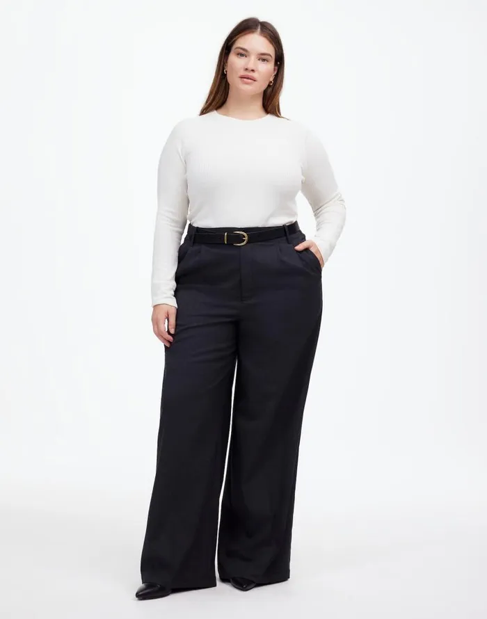 Tees Women Madewell Plus Ribbed Crewneck LongSleeve Tee Hthr Cream