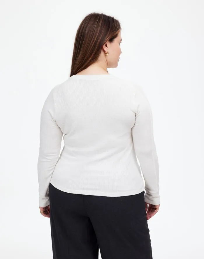 Tees Women Madewell Plus Ribbed Crewneck LongSleeve Tee Hthr Cream