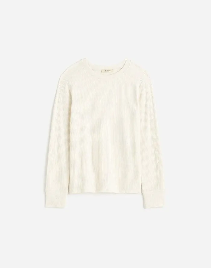 Tees Women Madewell Plus Ribbed Crewneck LongSleeve Tee Hthr Cream