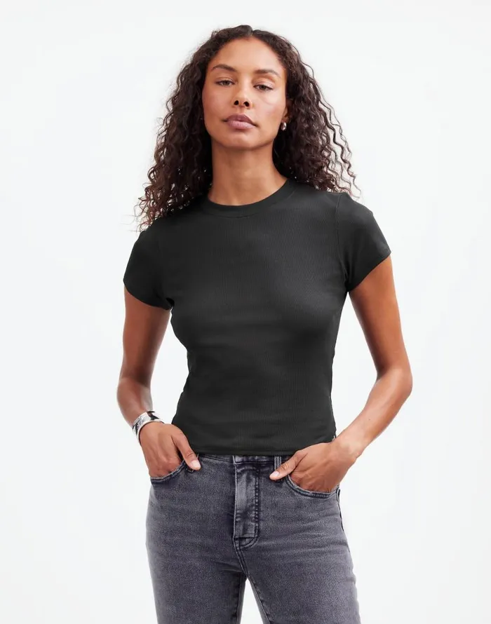 Tees Women Madewell Regenerative Cotton Ribbed Crewneck Tee Jet Black