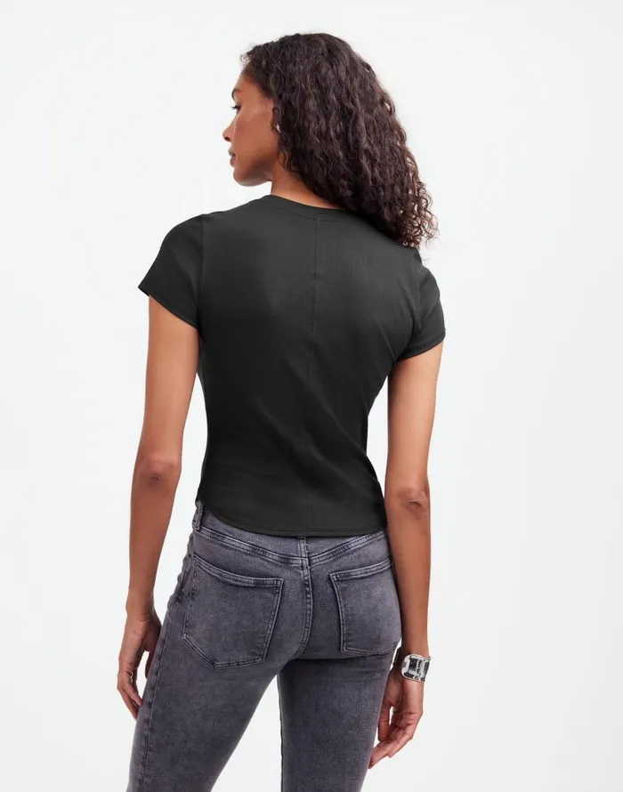 Tees Women Madewell Regenerative Cotton Ribbed Crewneck Tee Jet Black