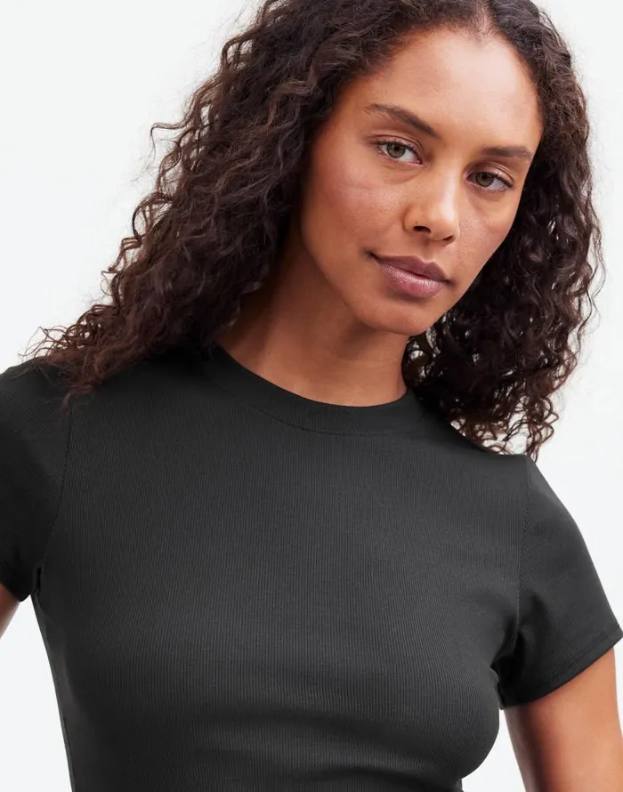 Tees Women Madewell Regenerative Cotton Ribbed Crewneck Tee Jet Black
