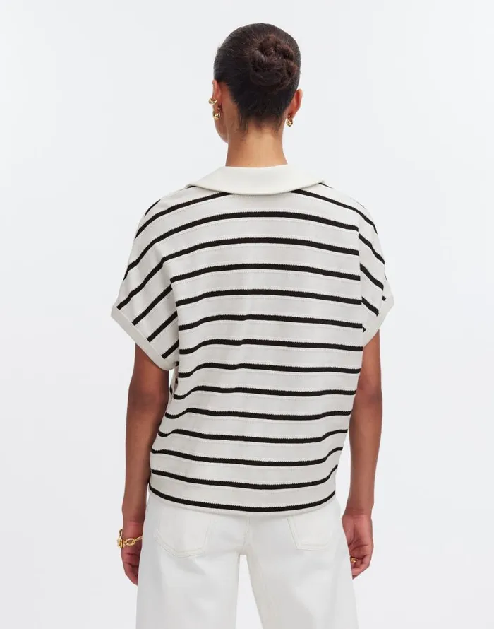 Tees Women Madewell Relaxed VNeck Polo Shirt In Stripe Bright Ivory