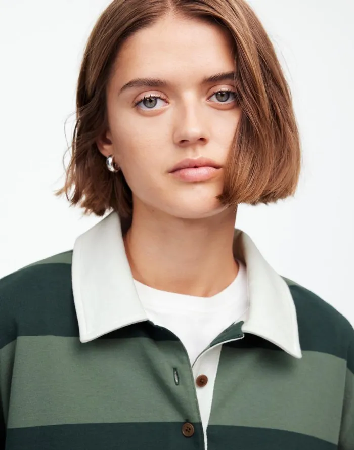 Tees Women Madewell Rugby LongSleeve Polo Shirt Luxury Forest
