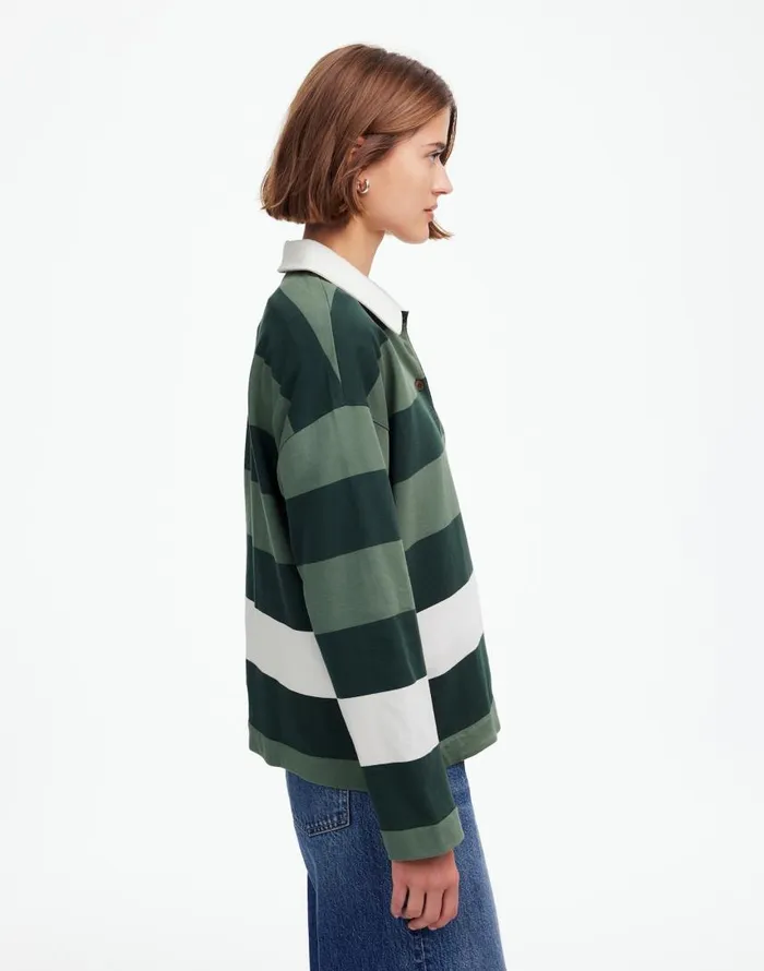 Tees Women Madewell Rugby LongSleeve Polo Shirt Luxury Forest