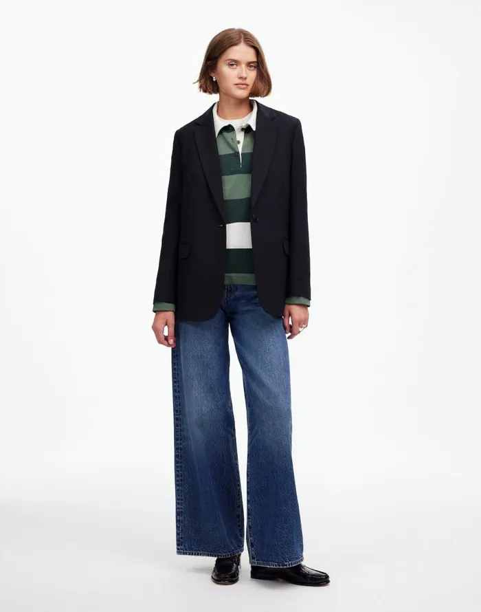 Tees Women Madewell Rugby LongSleeve Polo Shirt Luxury Forest