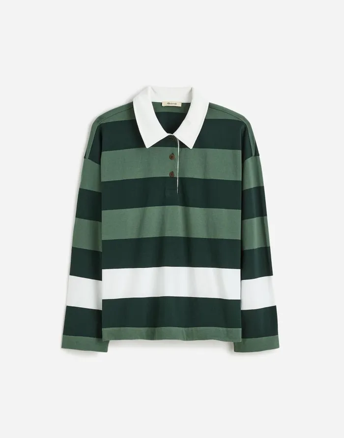 Tees Women Madewell Rugby LongSleeve Polo Shirt Luxury Forest