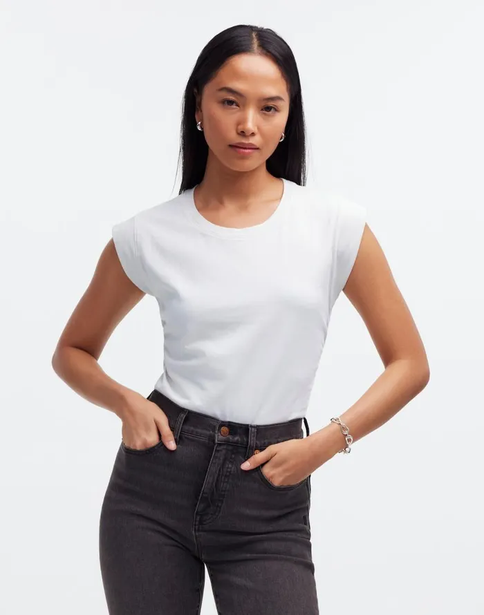Tees Women Madewell SideCinch Muscle Tee Eyelet White