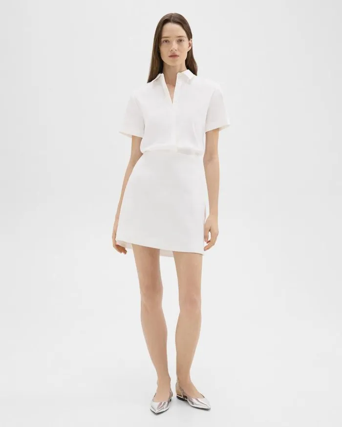 Theory ALine Dress In Stretch Linen White Women Dresses