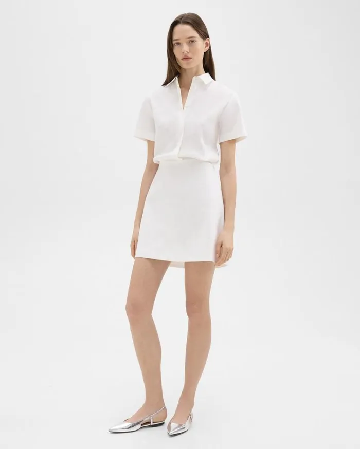 Theory ALine Dress In Stretch Linen White Women Dresses