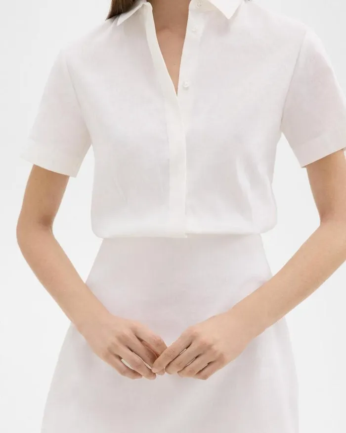 Theory ALine Dress In Stretch Linen White Women Dresses