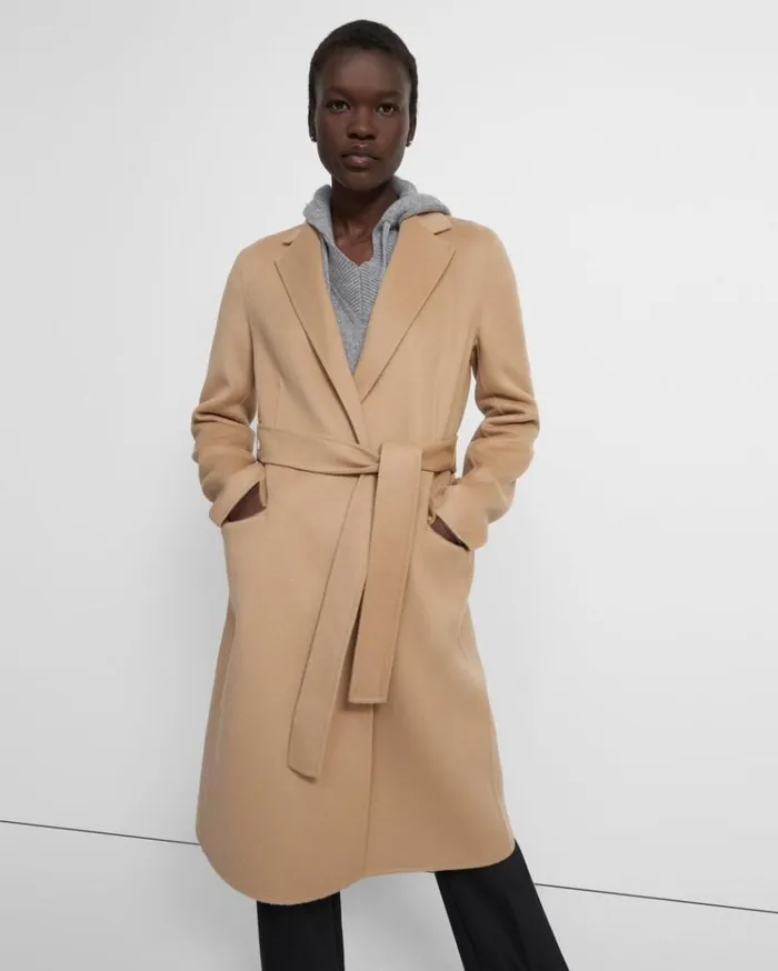 Theory Belted Coat In DoubleFace WoolCashmere Palomino Women Outerwear