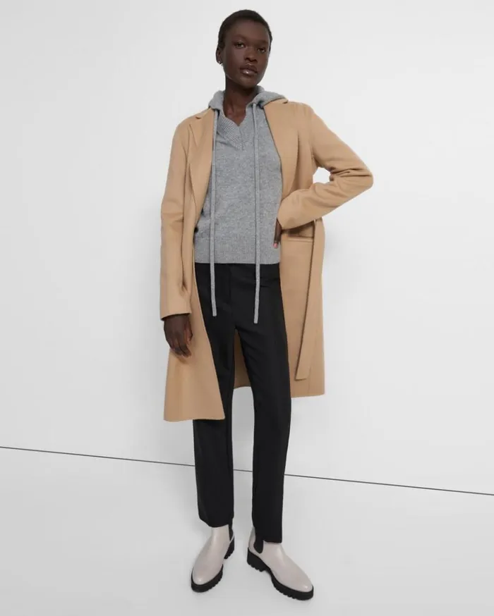 Theory Belted Coat In DoubleFace WoolCashmere Palomino Women Outerwear