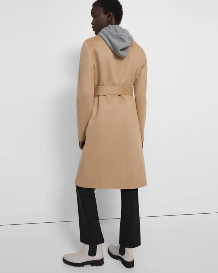 Theory Belted Coat In DoubleFace WoolCashmere Palomino Women Outerwear