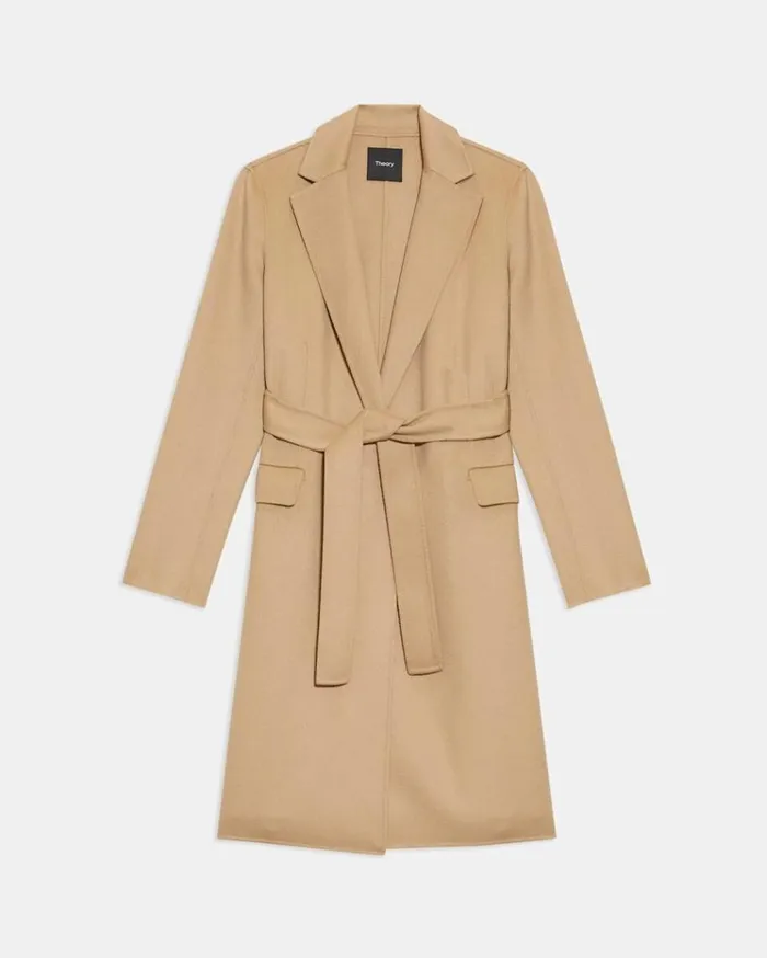 Theory Belted Coat In DoubleFace WoolCashmere Palomino Women Outerwear