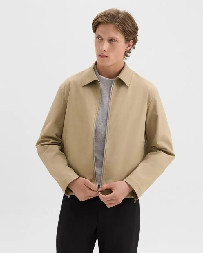 Theory Blouson Zip Jacket In Stretch Cotton Twill Khaki Men Outerwear