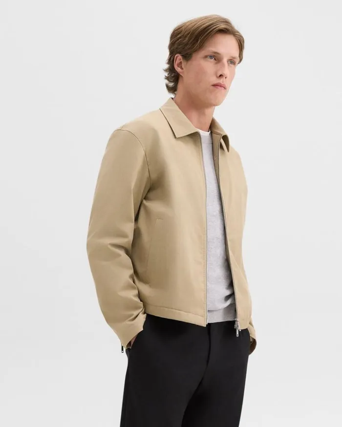 Theory Blouson Zip Jacket In Stretch Cotton Twill Khaki Men Outerwear Theory Blouson Zip Jacket In Stretch Cotton Twill Khaki Men Outerwear