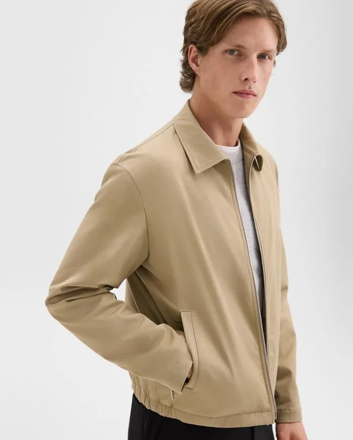 Theory Blouson Zip Jacket In Stretch Cotton Twill Khaki Men Outerwear Theory Blouson Zip Jacket In Stretch Cotton Twill Khaki Men Outerwear