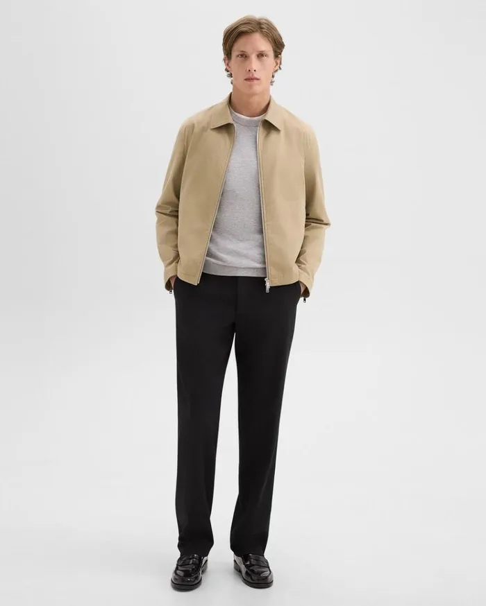 Theory Blouson Zip Jacket In Stretch Cotton Twill Khaki Men Outerwear Theory Blouson Zip Jacket In Stretch Cotton Twill Khaki Men Outerwear