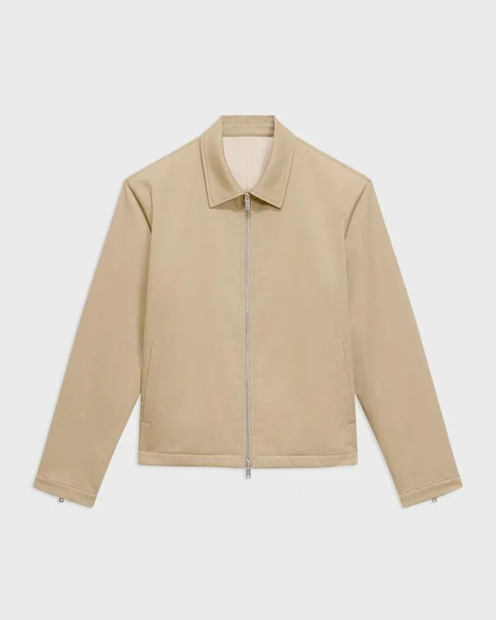 Theory Blouson Zip Jacket In Stretch Cotton Twill Khaki Men Outerwear Theory Blouson Zip Jacket In Stretch Cotton Twill Khaki Men Outerwear