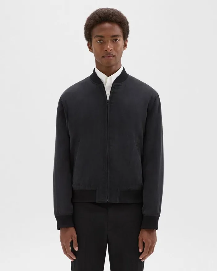 Theory Bomber Jacket In Fluid Twill Black Men Outerwear