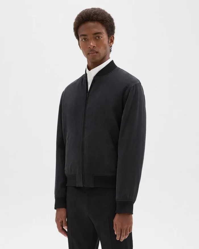 Theory Bomber Jacket In Fluid Twill Black Men Outerwear Theory Bomber Jacket In Fluid Twill Black Men Outerwear