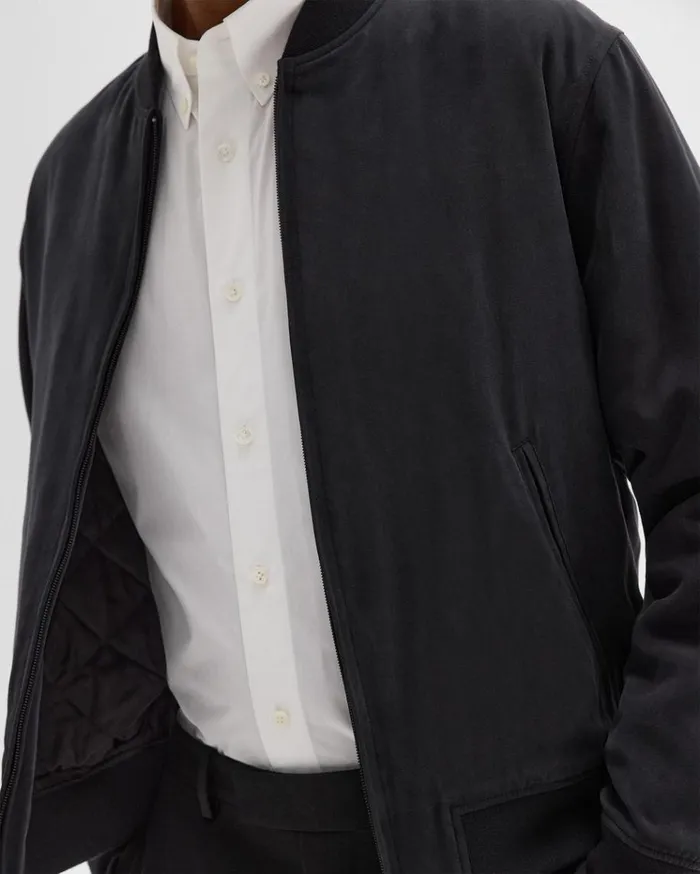Theory Bomber Jacket In Fluid Twill Black Men Outerwear Theory Bomber Jacket In Fluid Twill Black Men Outerwear