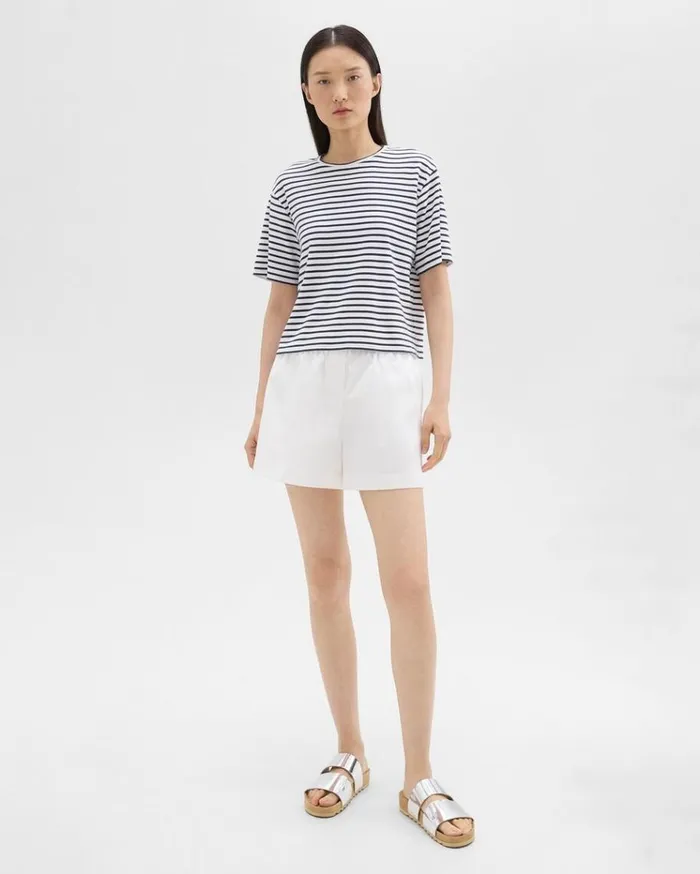 Theory Boxer Short In Good Cotton White Women Pants