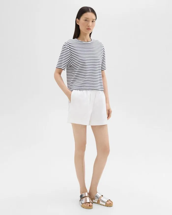Theory Boxer Short In Good Cotton White Women Pants