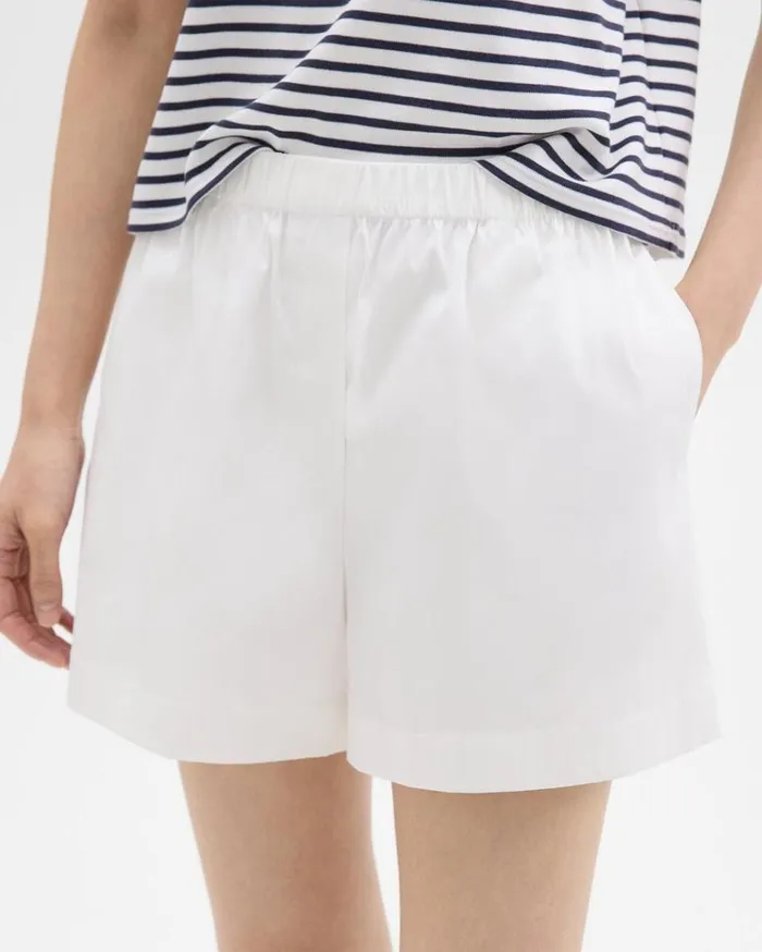 Theory Boxer Short In Good Cotton White Women Pants