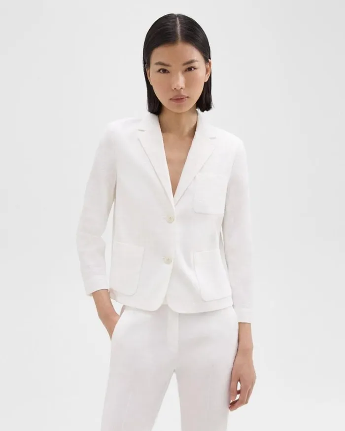 Theory Boxy Patch Pocket Blazer In Good Linen White Women Suits