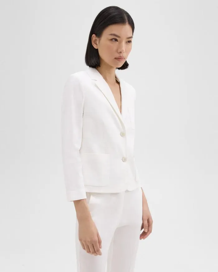 Theory Boxy Patch Pocket Blazer In Good Linen White Women Suits