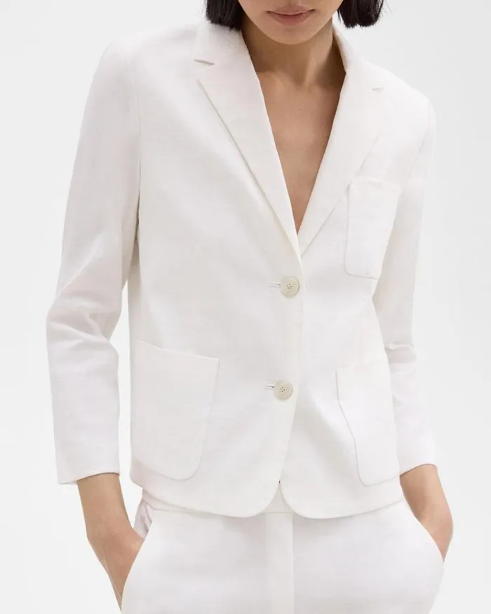 Theory Boxy Patch Pocket Blazer In Good Linen White Women Suits