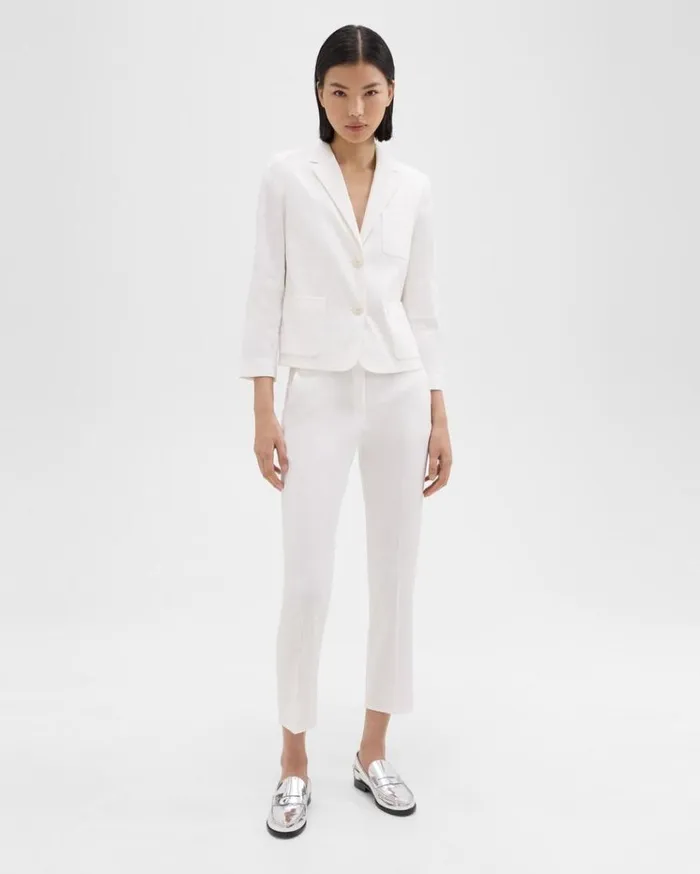 Theory Boxy Patch Pocket Blazer In Good Linen White Women Suits