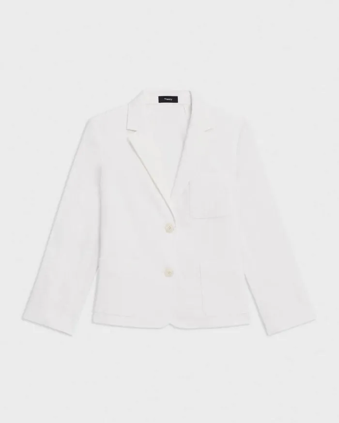 Theory Boxy Patch Pocket Blazer In Good Linen White Women Suits