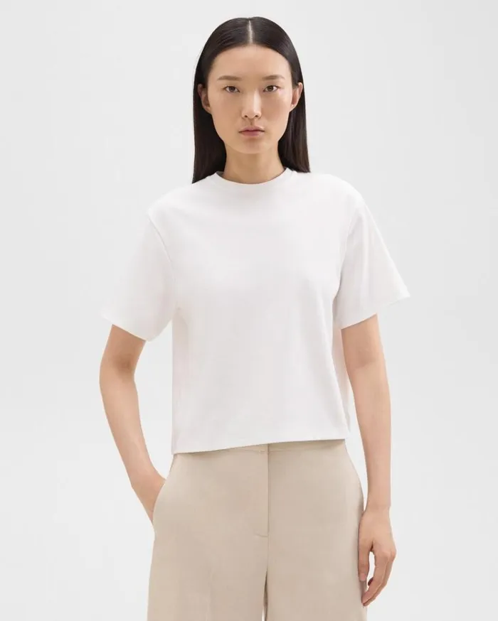 Theory Boxy Tee In Cotton Jersey White Women TShirts Tank Tops