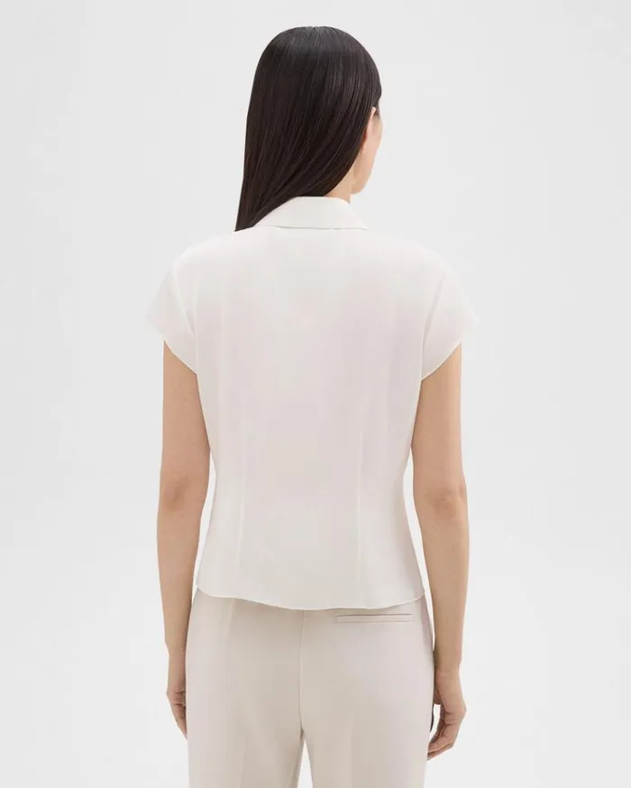 Theory Cap Sleeve Shirt In Silk Georgette Ivory Women Tops