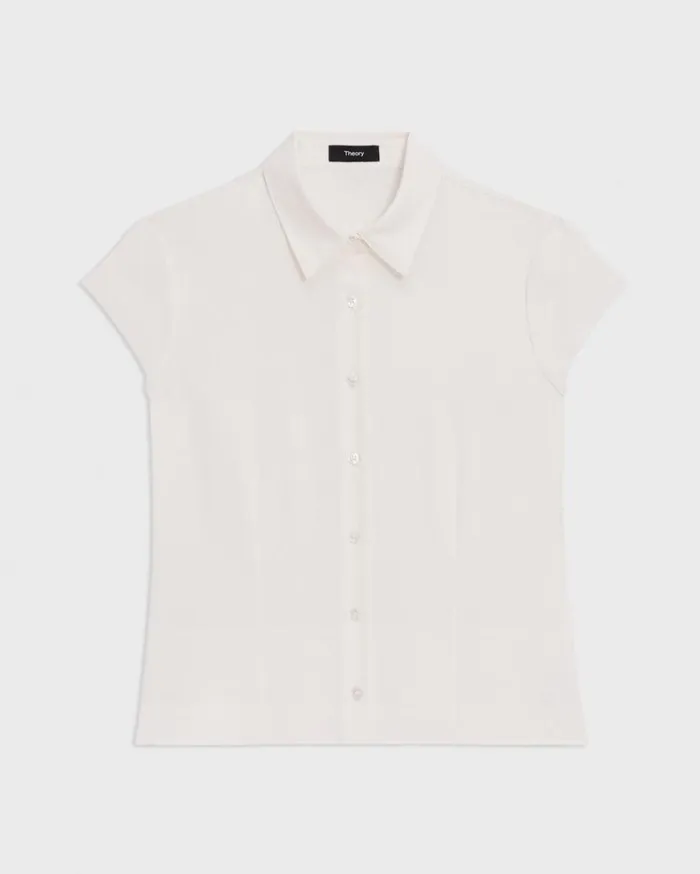 Theory Cap Sleeve Shirt In Silk Georgette Ivory Women Tops