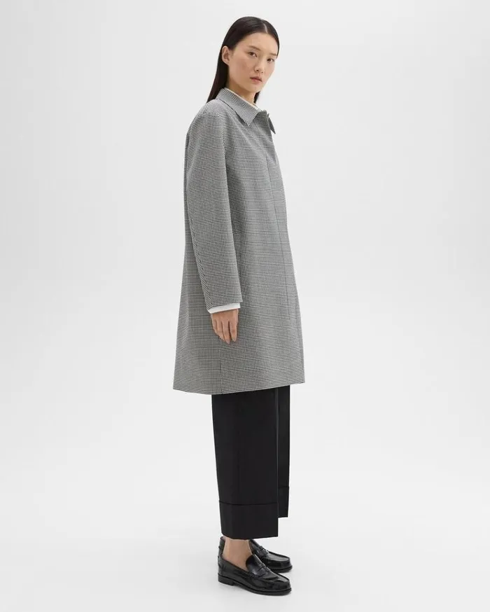 Theory Car Coat In Checked Stretch Wool Black Multi Women Outerwear Theory Car Coat In Checked Stretch Wool Black Multi Women Outerwear