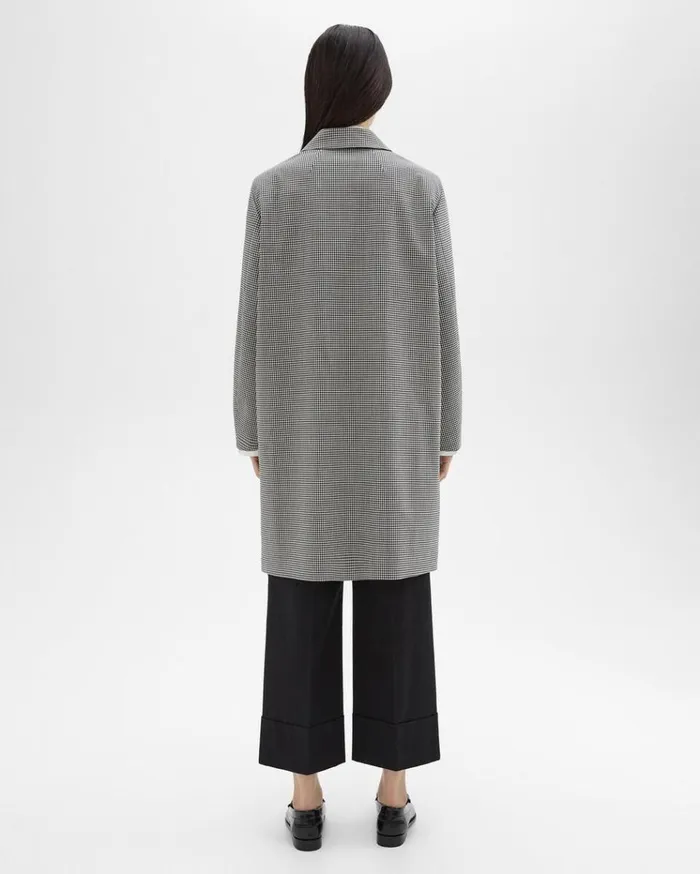 Theory Car Coat In Checked Stretch Wool Black Multi Women Outerwear Theory Car Coat In Checked Stretch Wool Black Multi Women Outerwear
