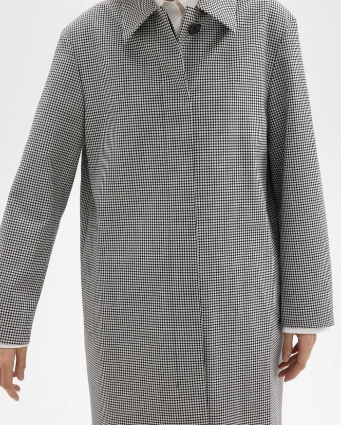 Theory Car Coat In Checked Stretch Wool Black Multi Women Outerwear Theory Car Coat In Checked Stretch Wool Black Multi Women Outerwear