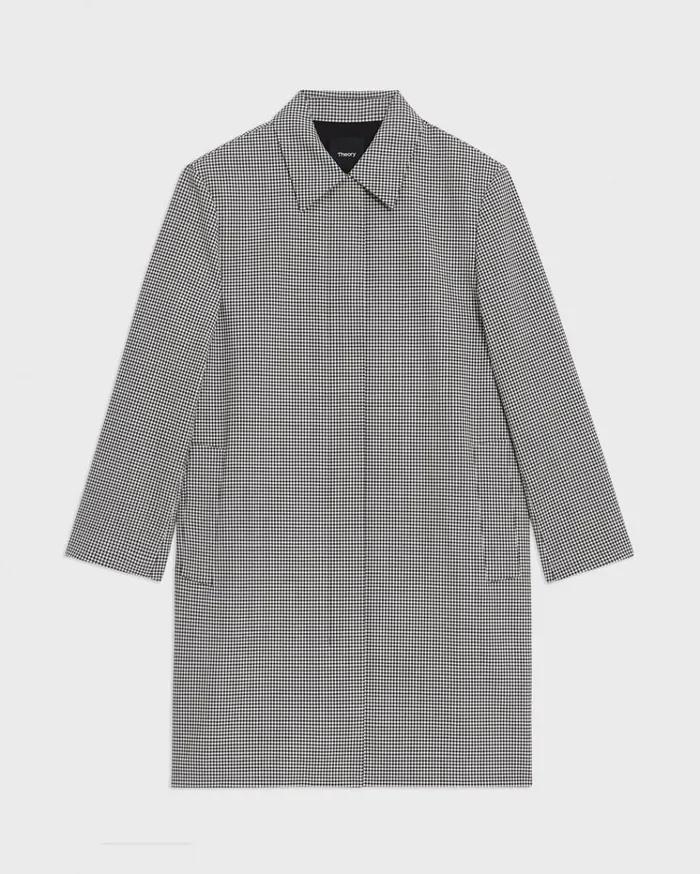 Theory Car Coat In Checked Stretch Wool Black Multi Women Outerwear Theory Car Coat In Checked Stretch Wool Black Multi Women Outerwear