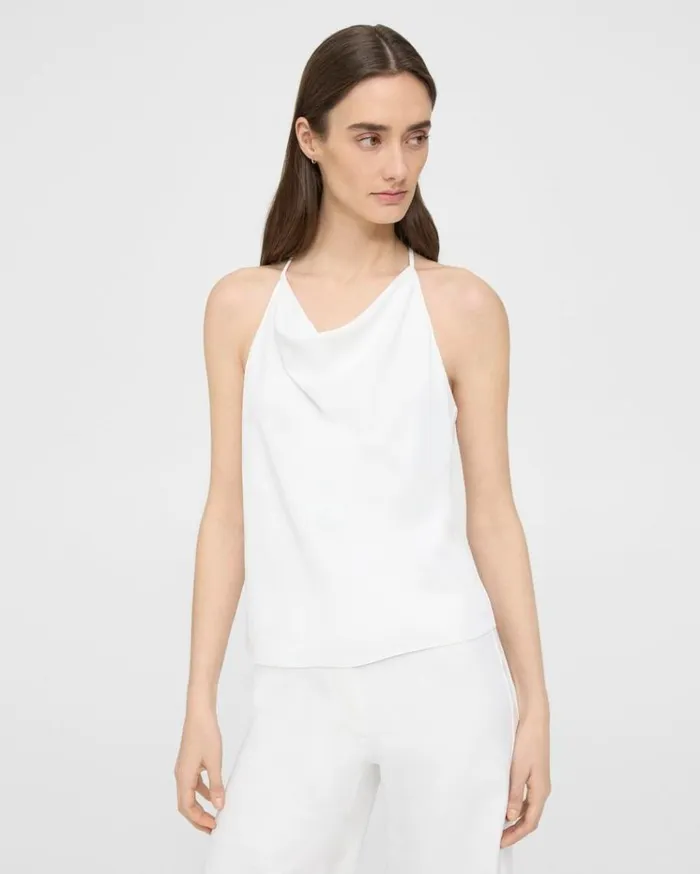 Theory Cowl Neck Halter Top In Viscose White Women Tops