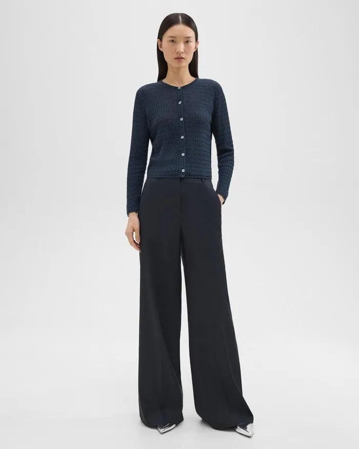 Theory Crewneck Cardigan In Cable Knit Linen Nocturne Navy Women Sweaters Cardigans Theory Crewneck Cardigan In Cable Knit Linen Nocturne Navy Women Sweaters Cardigans
