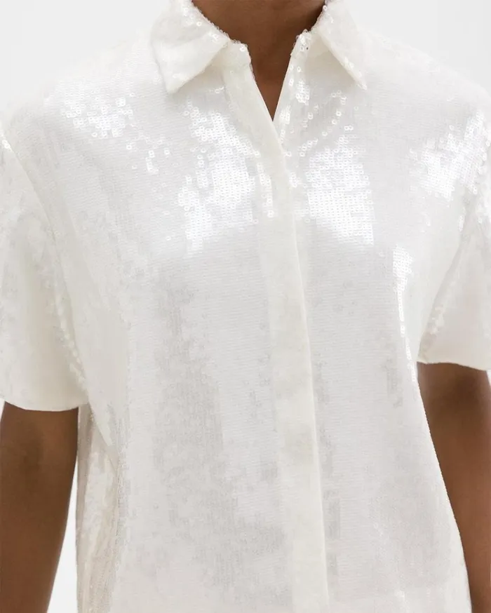 Theory Cropped ShortSleeve Shirt In Recycled Sequins White Women Tops Theory Cropped ShortSleeve Shirt In Recycled Sequins White Women Tops